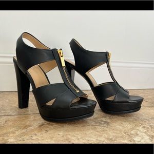 Black Michael Kors Heeled Zipper Sandals